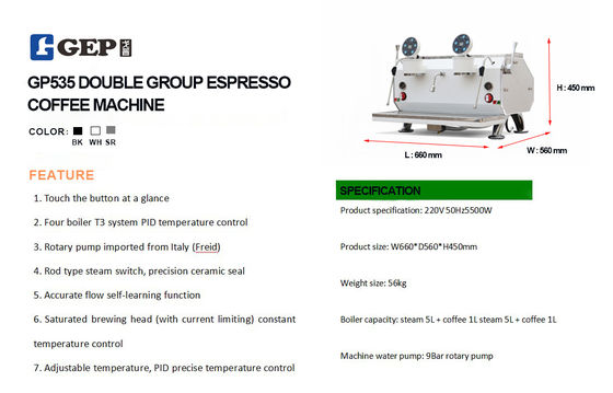 220V Gep professionnel semi-automatique double groupe machine à café Espresso pour le café