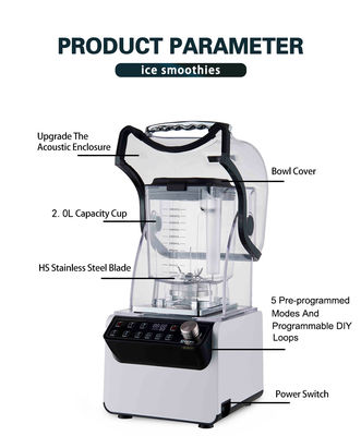 2.5hp Commercial Ice Crusher Blender Multifonctionnel et avec 8 mm épaisse couverture insonorisée